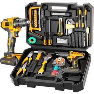 117- Tool Kit with 20V Cordless Drill Mechanic Tool Set for  & Auto Repair Toolbox Storage Case  for Men, DIYers, Handymen