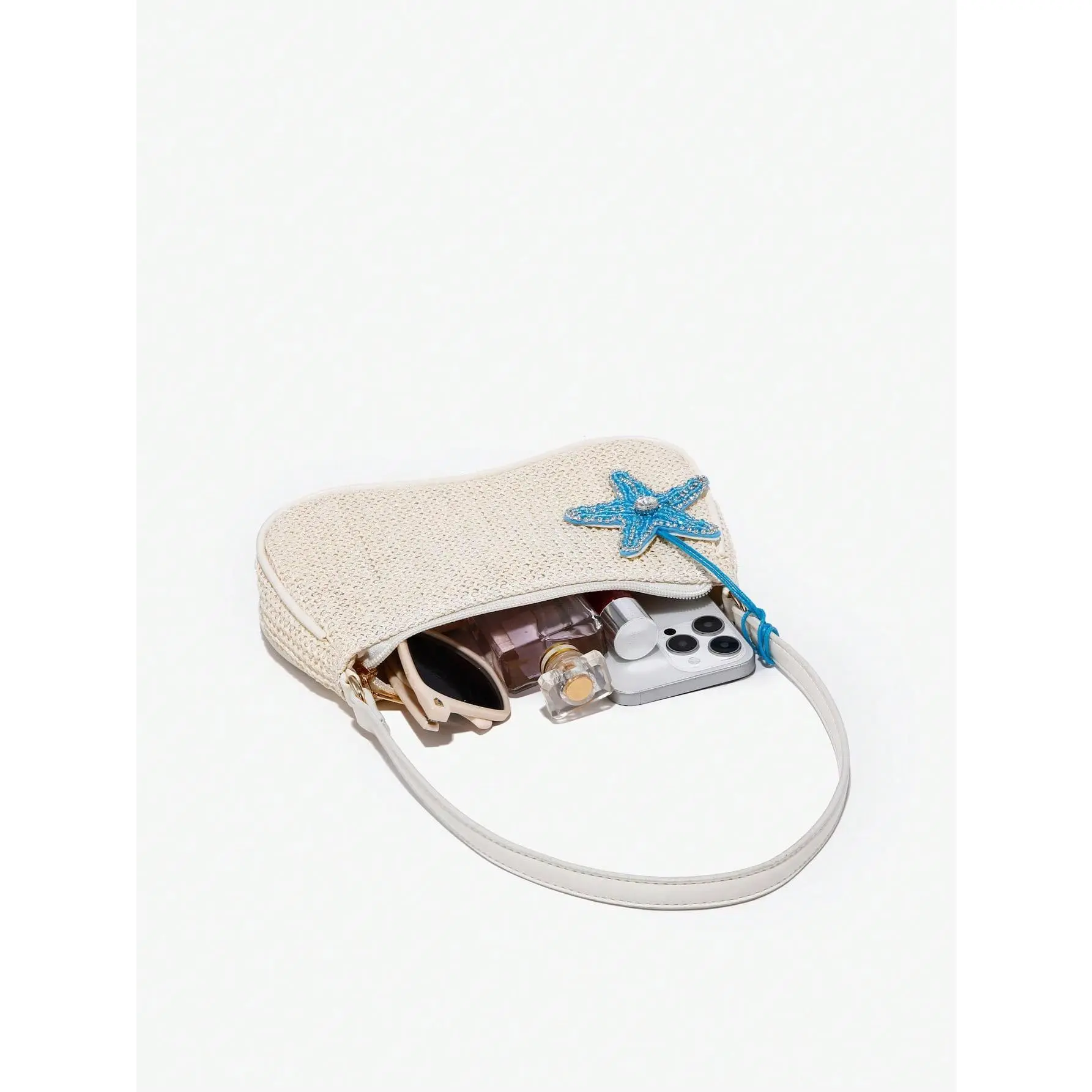 Boho Seashell Shoulder Bags Zipper Single Strap Straw Handbags Underarm ...