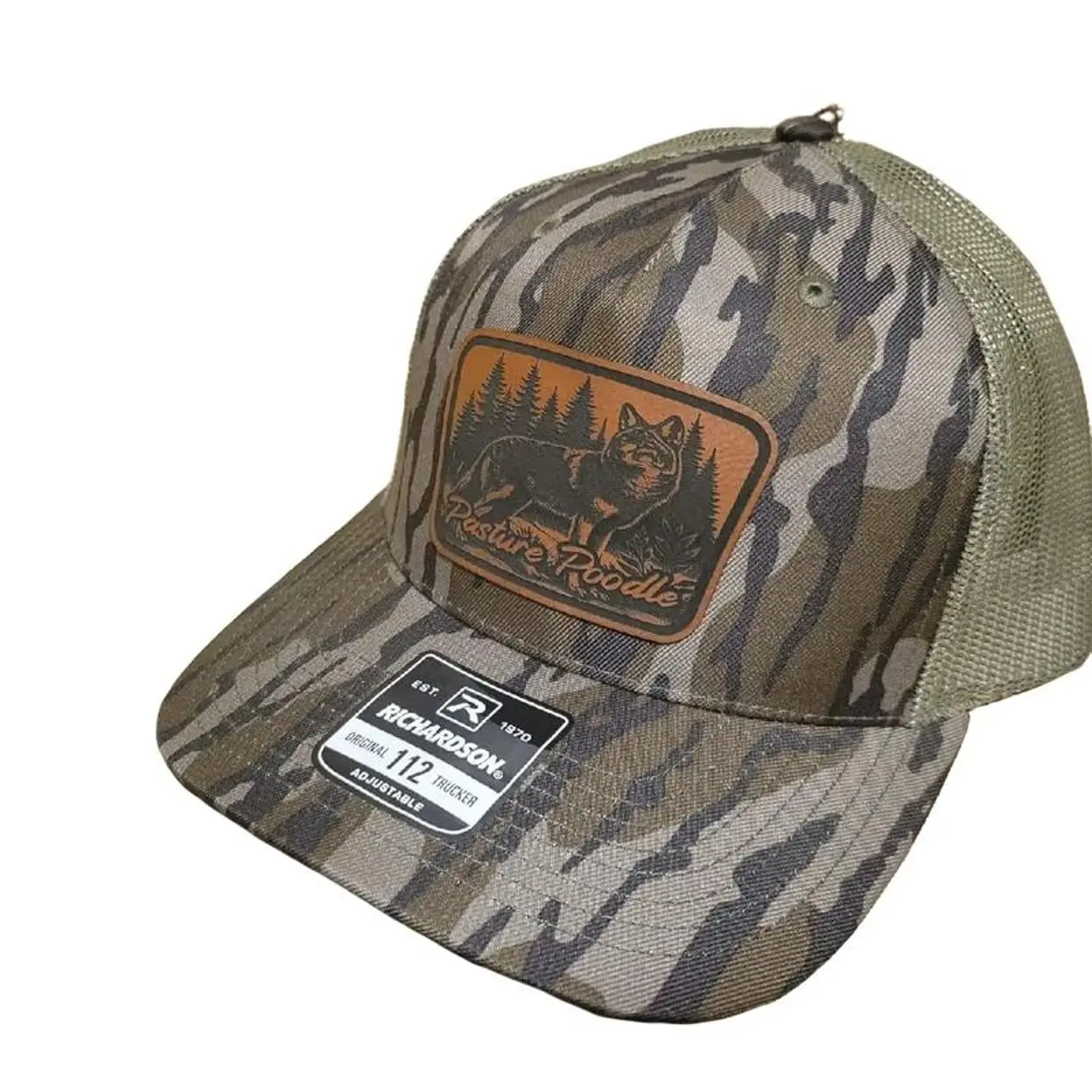 Pasture poodle coyote hunting Trucker Hat  Leather Patch Richardson 112