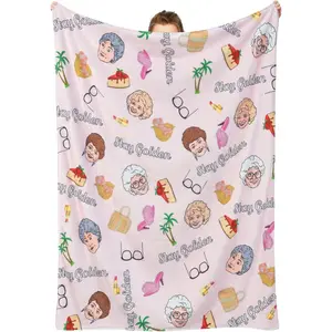 Golden Girls Flannel Blanket, GG Merchandise Gifts for Fans, Stay Golden Throw Blanket for Bed, Couch, Sofa, 60''X50'' (Pink)