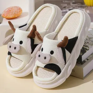 Cow Slippers for Women Fuzzy Cute Kawaii Shoes Super Warm Soft Sole Non-slip Lightweight Girl Footwear