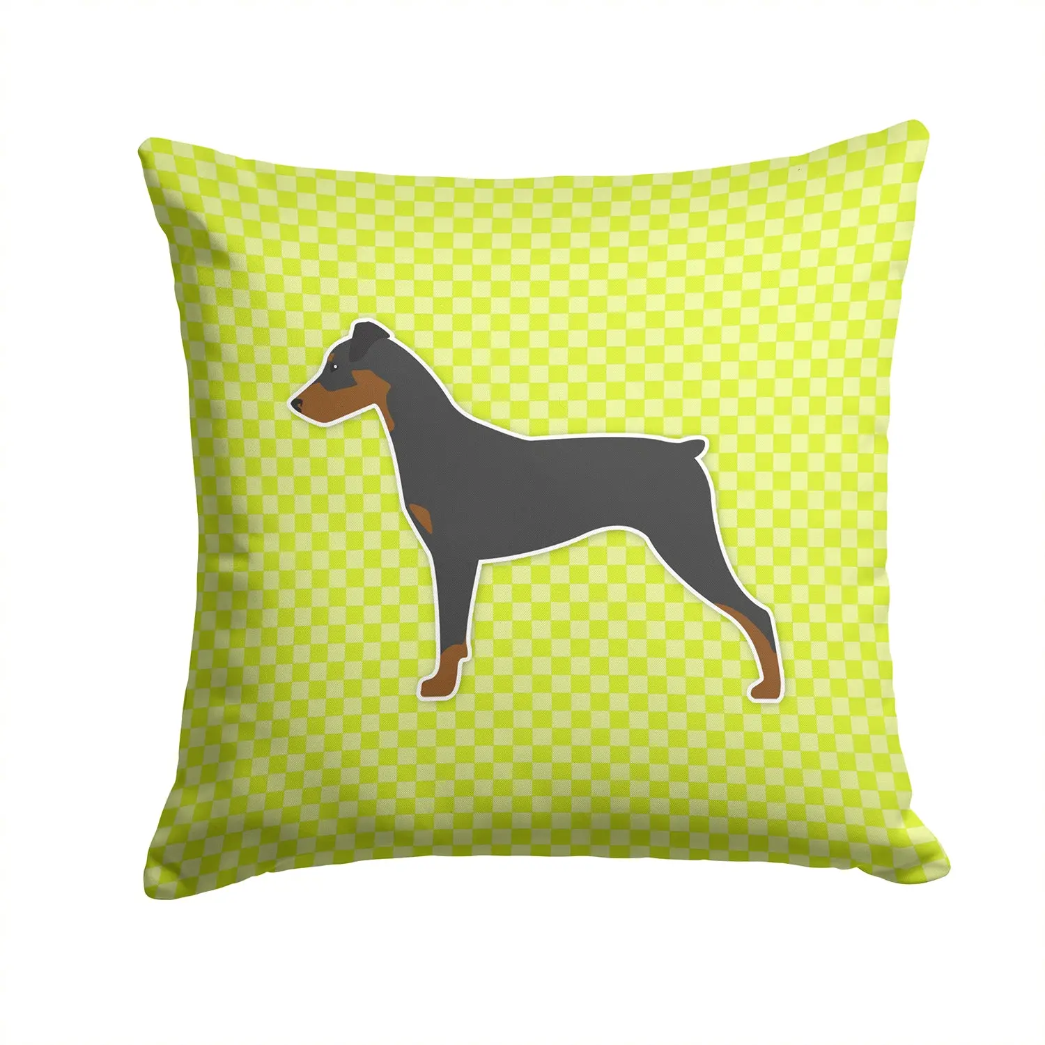 German Pinscher Checkerboard Green Decorative Throw Pillow 14x14 Indoor Outdoor Accent Cushion, Fabric Cover with Insert for Sofa, Bed, Porch & Living Room