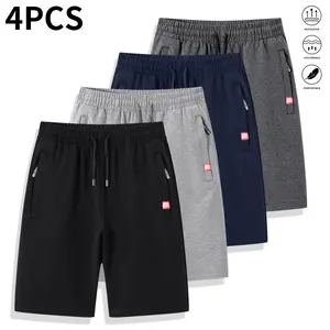 Men’s summer shorts set (4 pieces), featuring zippered pockets and drawstring adjustments for easy customization. Suitable for outdoor sports, fitness, running, and casual wear. Stylish summer outfits—summer shorts.