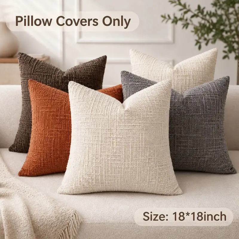 18×18 inch solid-color chenille cushion covers with a soft, interlaced woven texture design; soft country-style seat cushion covers suitable for sofas, bedrooms, living rooms, and modern cozy home decor; all-season living room accessories that enhance th