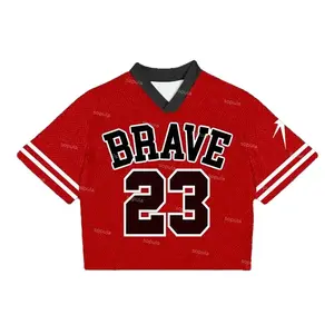 Brave No 23 Printed Blokette Blokecore V-Neck (Red Edition) Football V-Neck Retro Summer Trendy Baseball Jersey Shirt Gift For Him Gift For Her Birthday, Baseball Jersey Outfit, AOP Merch, Outfit for Baseball Shirt Fan