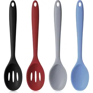 4 Pcs Silicone Spoons for Cooking 10.6 Inch Large Nonstick Serving Spoons Heat Resistant Slotted Spoon for Mixing & Stirring Kitchen Cooking Utensils, Dishwasher Safe