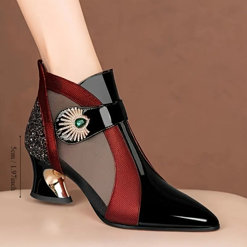 Spring/Summer High Heel Mesh Boots with Cut-Out Design, Women's Mesh Sandals, Chunky Heel Fashionable Versatile Women's Shoes, Women's Ankle Boots, Women Shoes