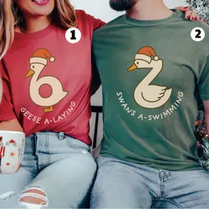 Funny Christmas Goose Couples Matching Shirts: Comfort Color Trendy Couple Meme T-shirt, 67 Shirts, Xmas Couples