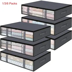 Under Bed Storage Bins, 1/3/6-Pack/Set 40L Foldable Fabric Storage Bags with Transparent Window, Breathable Organizer for Clothes/Blanket/Comforter/Quilt