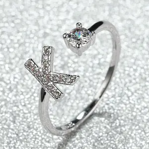 adjustable silver A-Z letter ring suitable as a gift for girlfriend, birthday, valentine's day