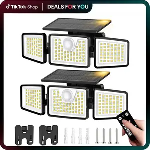 2-Pack Solar Outdoor Lights - IP65 Waterproof LED Motion Sensor 3-Head Security Floodlights, 2500-Lumen 270° Wide-Angle Spotlights for Patios, Garages
