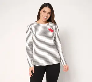Denim & Co. 100% Cotton Embellished Double Heart Top