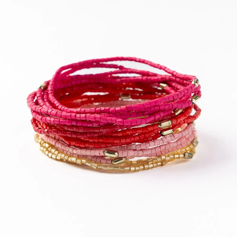 INK+ALLOY Chelsea 18 Strand Luxe Beaded Bracelet Set Pink Trendy Fashionable Accessories Handcrafted Bohemian Vibe