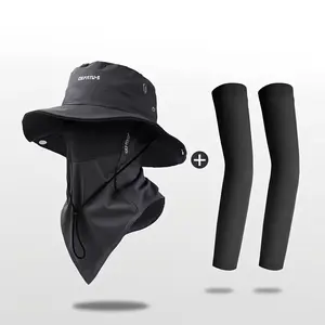 1pc / 2pcs Men's Outdoor Sun Protection Set, Sunhat (Hat + Face Cover + Ice Silk Arm Sleeves), Breathable, Moisture-Wicking, Lightweight, UV Protection & Sun Shade, All-Scenario Sun Gear for Hiking, Fishing, Mountaineering, Travel & Outdoor