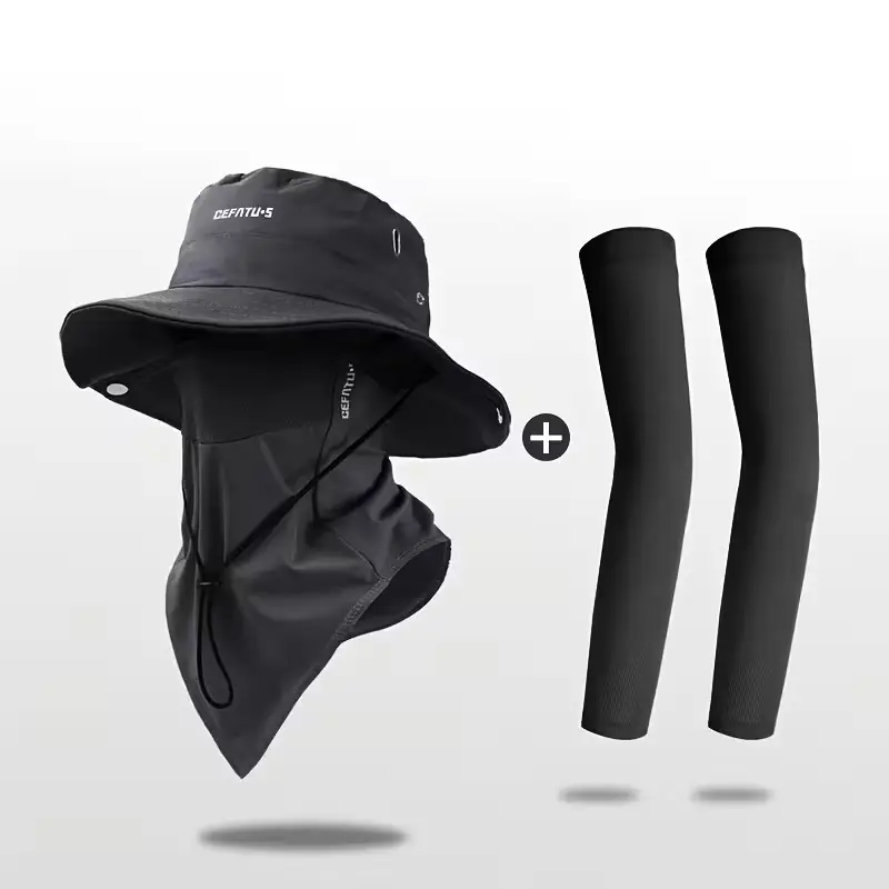 1pc / 2pcs Men's Outdoor Sun Protection Set (Hat + Face Cover + Ice Silk Arm Sleeves), Sunscreen Hat, Breathable, Moisture-Wicking, Lightweight, UV Protection & Sun Shade, All-Scenario Sun Gear for Hiking, Fishing, Travel & Outdoor