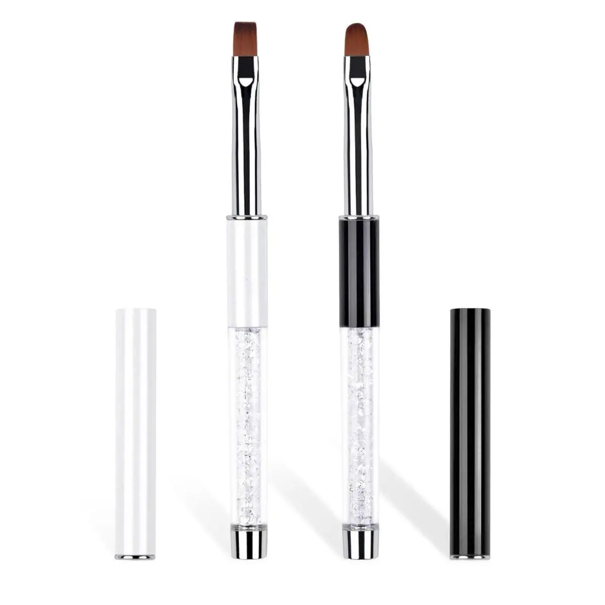 Professional 2Pcs Oval & Flat Nail Brush Set with Rhinestone Handle,Premium Nail Art Brushes for Builder Gel,French Tip Design,and Acrylic Nails (Salon & DIY Use)