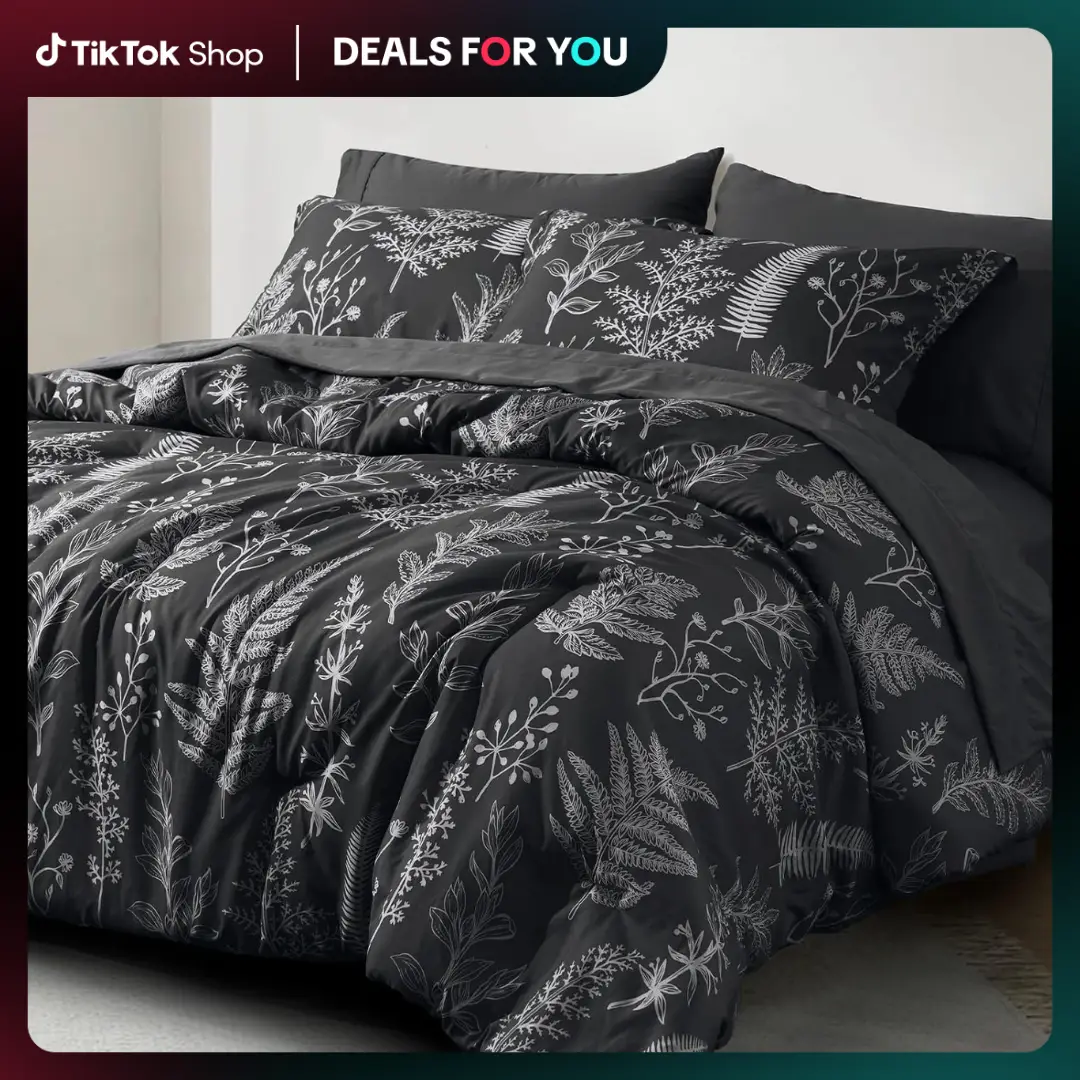PHF 3/7 counts/set Comforter Set, Reversible Botanical Bedding Set Include Comforter, Pillow Shams, Flat Sheet, Fitted Sheet and Pillowcases
