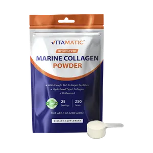 Vitamatic Hydrolyzed Marine Collagen Powder 250g (8.8 oz) – Wild-Caught Fish Collagen Peptides – Type I Collagen – Unflavored Protein Powder – 10g per Serving Biotin Gummies