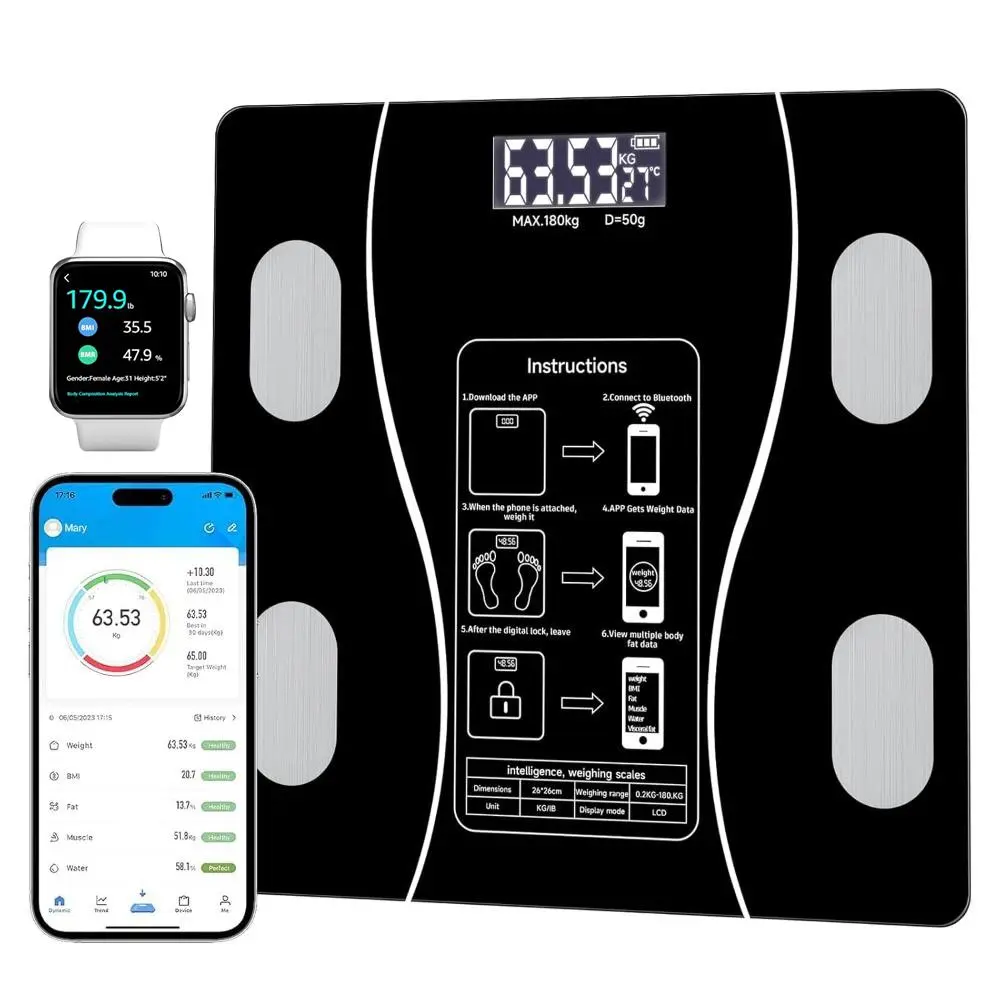 Smart Digital Body Fat Scale, USB Rechargeable Bluetooth-compatible Body Composition Analyzer, Fitness Equipment for Home & Office Use, Healthcare, Scales For Body Weight, Digital Weighing Scale