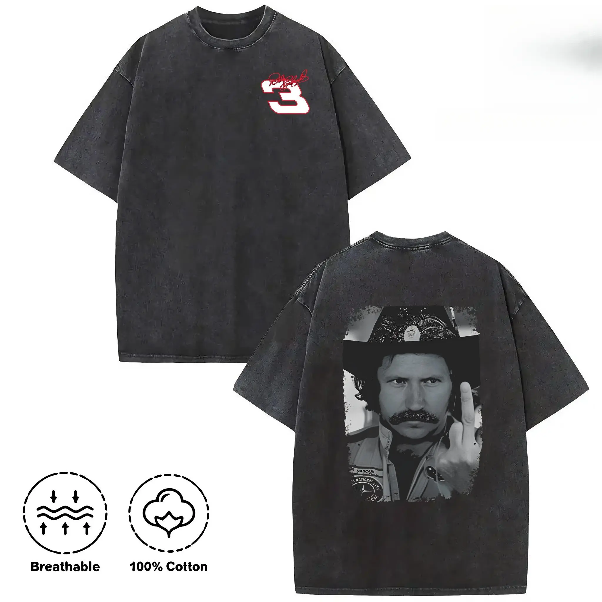 Washed T-shirt, 100% cotton, double-sided printed design Retro Style Racing Middle Finger T-shirt, 90s Nascar Shirt, Dale Earnhardt Tee, Dale Earnhardt, Racing Fan SweatShirt y Shirt, Concert T-shirt, Mama Skeleton Shirt, Motherhood World Tour