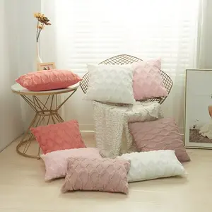 Manufacturer wholesale special embroidered geometric diamond-shaped plush pillowcase, simple solid color Nordic style home cushion cover