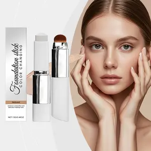 AMZ Color Changing Foundation Stick Smooth Cream Formula with Built-in Detachable Blending Brush Smooth Even Application Base Makeup Long Lasting Seamless Pseudo-Natural Look for All Skin Tones Everyday Wear Cosmetic for Women