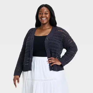 Women's Openwork Cardigan Sweater - Universal Thread Navy Blue 3X