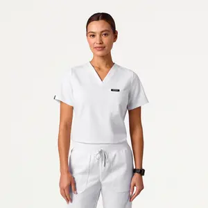 Rhena Slim Essential 1-Pocket Scrub Top - White