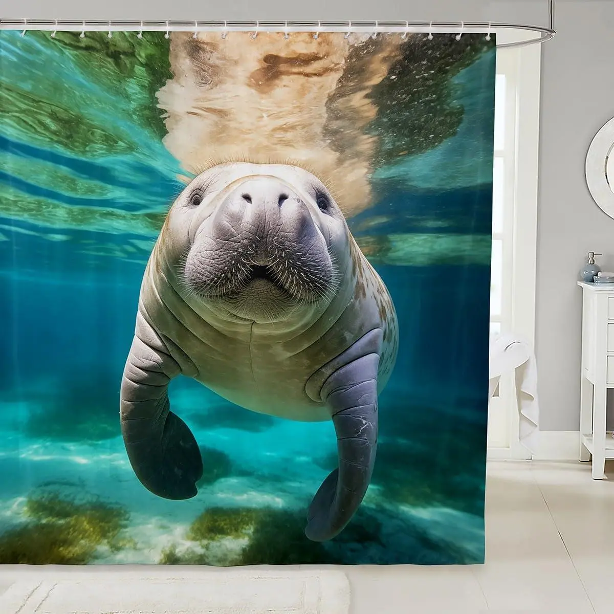 3D Manatee Waterproof Bathroom Curtain Wild Animal Bath Curtain,Marine Sealife Shower Curtain Underwater World Shower Curtains Bathroom