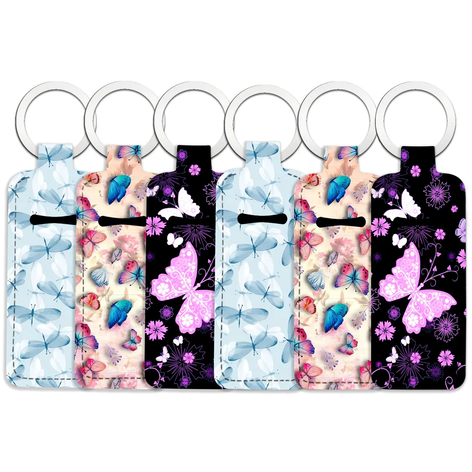 6 pcs Butterfly Lip Balm Holder Keychain Set - Trendy Keychains Cute, Keyrings for Keys, Portable, Elastic, Compact Design for Men and Women - Great for Home, Travel, Outdoor Use, Also Makes a Cute Gift