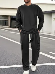 2-Piece Men's Pullover Sweatshirt & Cargo Pants Set | Minimalist Casual Street Style | Cargo Pocket Design | Ideal for Daily Commute Outfits