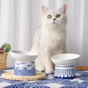 Japanese Ceramic Pet Bowl, Non-slip & Tip-proof Design Pet Feeding Bowl, Smooth Glazed Easy-clean Surface Food & Water Dish for Cats & Dogs