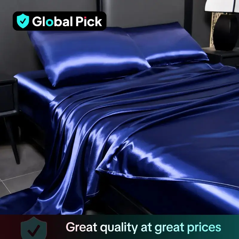 Solid Color Satin Bedding Set, 1 Fitted Sheet & 1 Flat Sheet & 2 Pillowcase without Filler, Soft Comfortable Bedding Set for Home Bedroom, Satin Bed S
