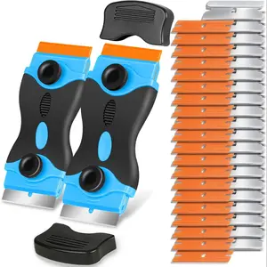 Blue Dual-Head Scraper Set, Multiple Blade Options, 20 Plastic Blades & 20 Metal Blades, Ideal for Car Windows Glass Wood Kitchen Use, No Scratch Removal Tool, Cleaning