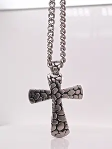 Crocodile Cross Pendant Necklace – Silver Color, Stainless Steel