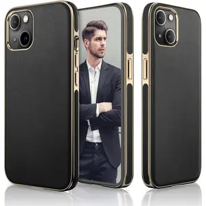 Designed for iPhone 13 Leather Case, Luxury Business  Classic Cover Soft Anti-Scratch Shockproof Protective Phone Cases Compatible with iPhone 13 6.1" 2021 5G - Black Gold
