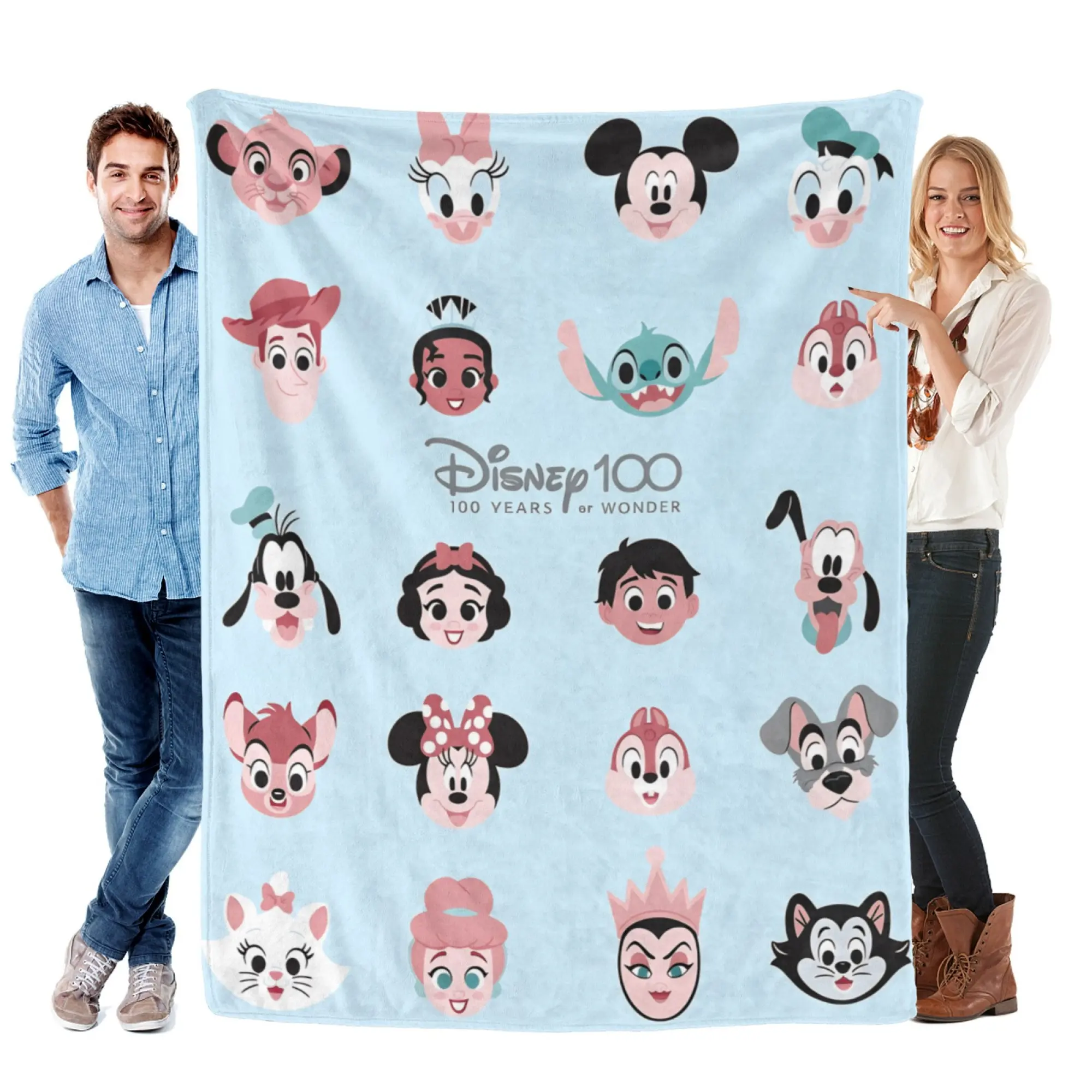 Disney 100 Years of Wonder Super Soft Fleece Blanket - Cute Chibi Character Nursery Room Decor
