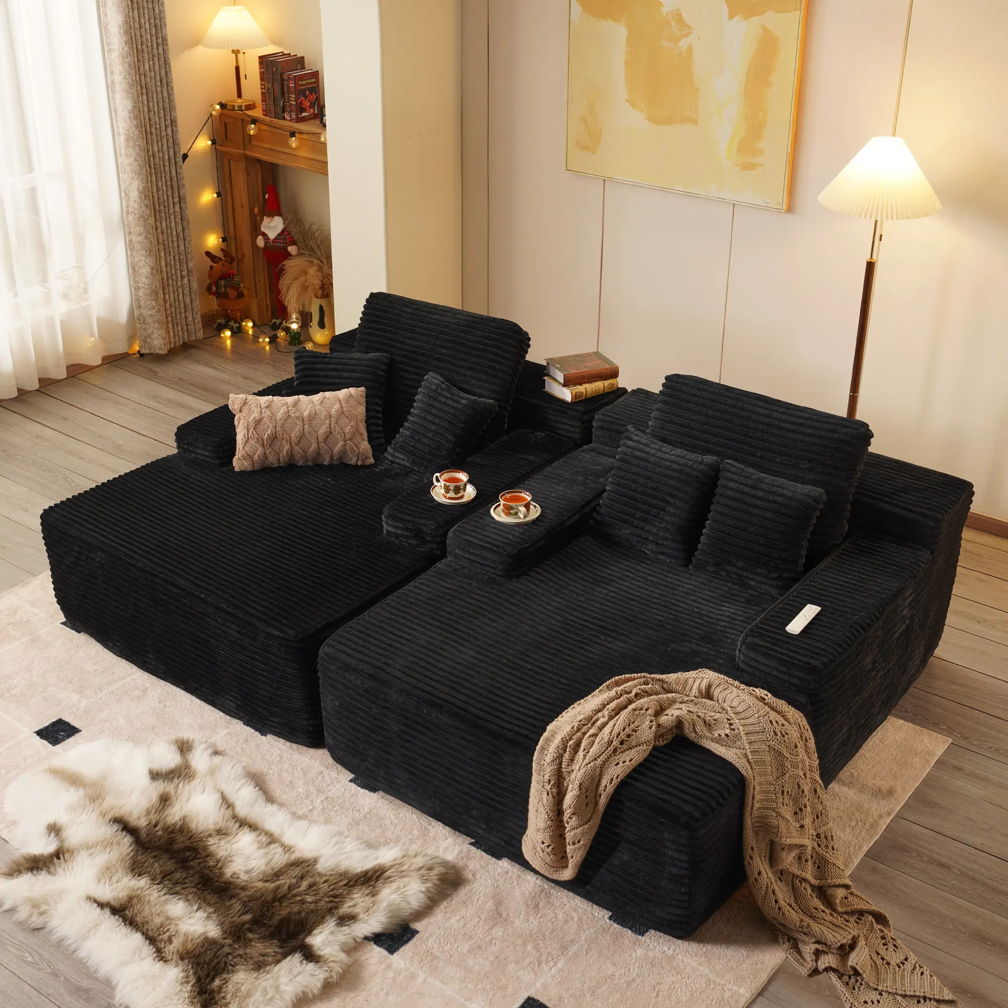 2*Black Plush Corduroy