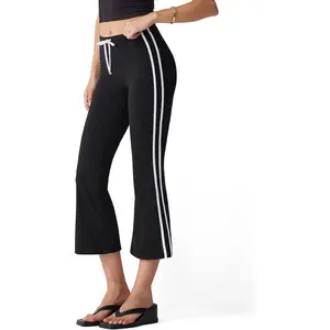 MOOSLOVER Women Flare Capri Yoga Pants High Waisted Side Stripe Drawstring Bootcut Flared Cropped Leggings