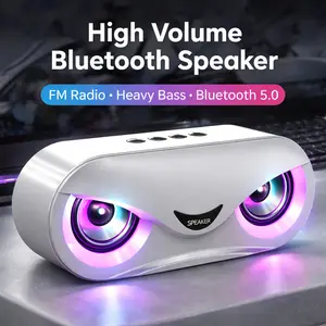 2026 New Bluetooth Speaker with Voice Control, High Volume, Bionic Eye Design, Multi-Color Ambient Lighting Connect via USB/TF Card/AUX, Long-Lasting Battery Life, Bluetooth 5.0 Enhanced Dual Speakers with Subwoofer Portable Speaker - Black/White indoor