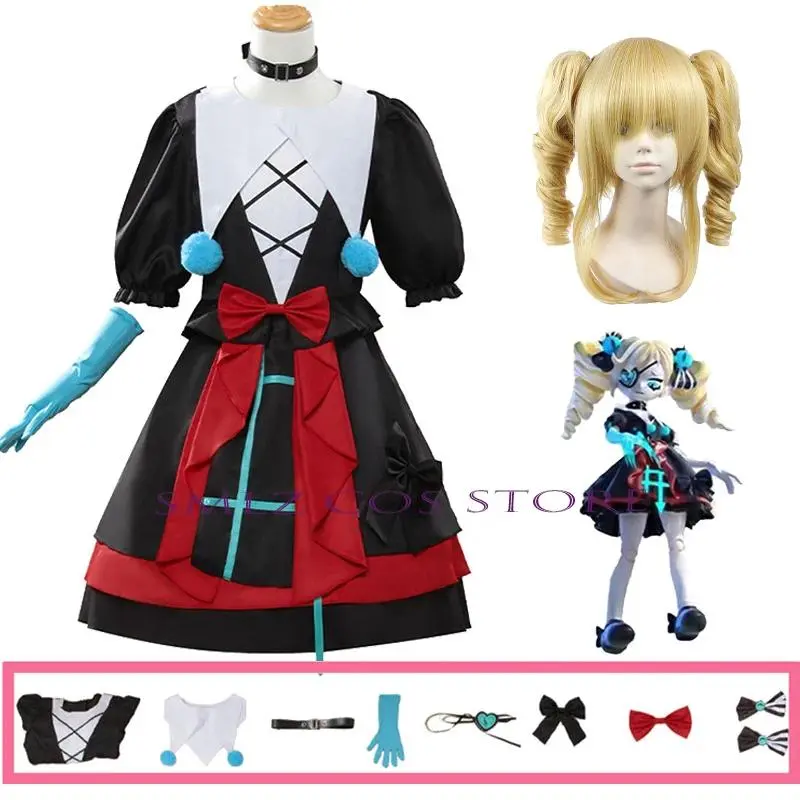 Game Eggy Party Stella Cosplay Anime Girl Mute Cosplay Stella Dress Wig Suit Halloween Party Fright Night Clown Outfit for Woman