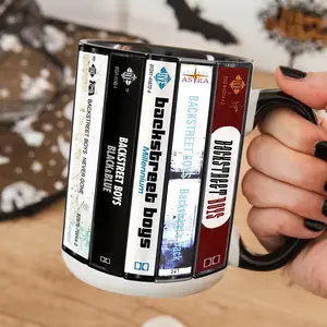 [SALE UP TO 51%] Backstreet Boys Cassette Tape Mug, Retro Album Spines Coffee Cup, 90s Boy Band Fan Gift, Pop Music Decor