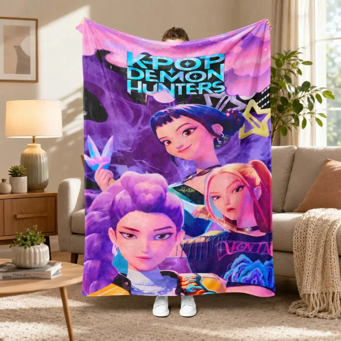 Kpop Girl Group Character Graphic Illustrated Throw Blanket - Soft Cozy Warm Flannel Blanket for Adults, Bedroom Sofa Nap Use, Ideal Fan Gift, Character Graphic Blankets, Illustrated Character Blankets