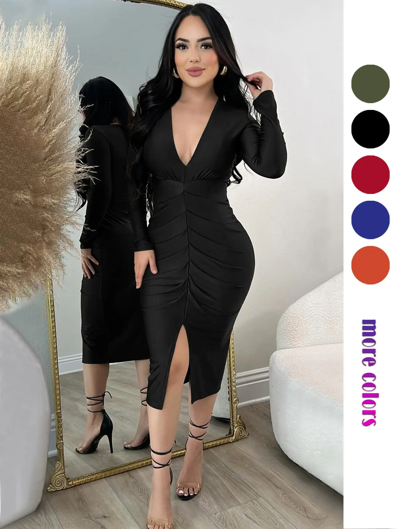 brown knit long sleeve dress SAME Ruffle Hem Midi Dress | Chocolate Brown/Brown Lurex