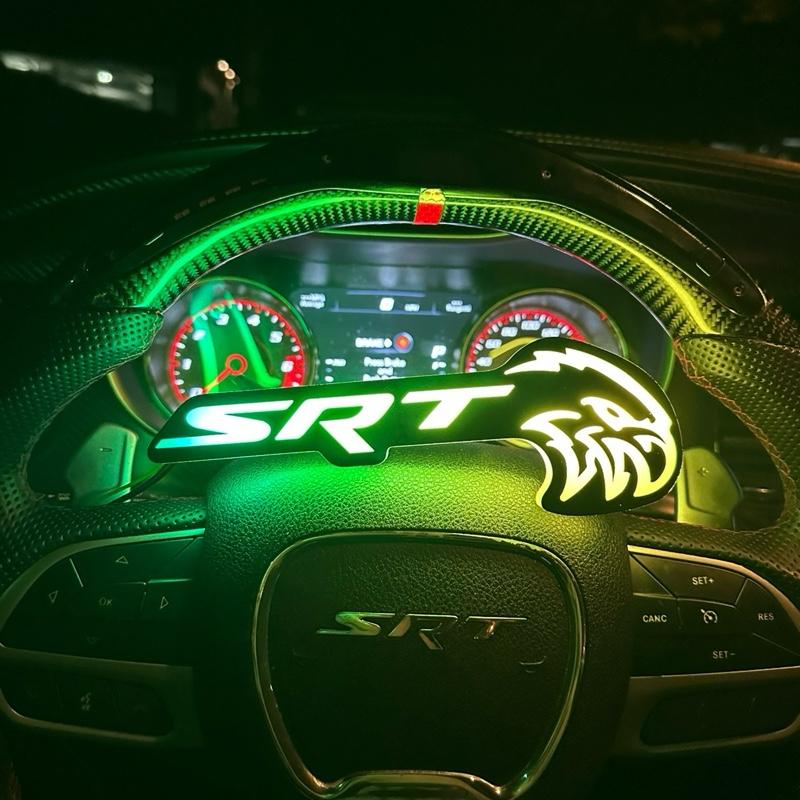 SRT Trackhawk LED Emblem Badge for Front Grille - Multicolor Illuminated Logo with Flame Design