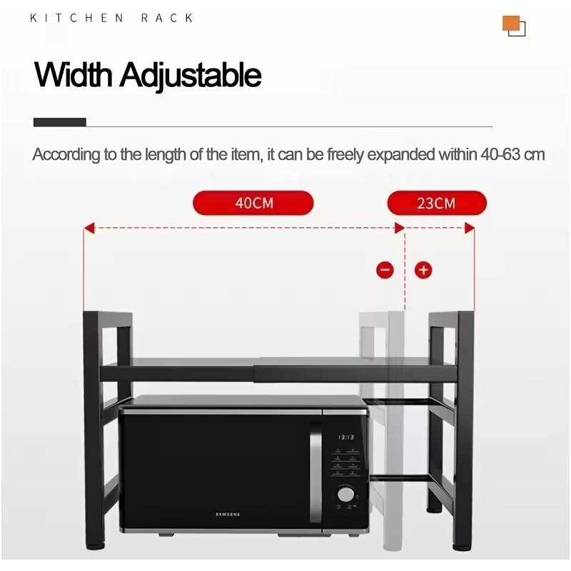 NETEL 2 Tier Expandable Microwave Shelf, Over Microwave Shelf, Worktop Stand, Kitchen Stand Up Oven, Microwave Rack with Hooks and Holder NETEL NETEL 2 Tier Expandable Microwave Shelf, Over Microwave Shelf, Worktop Stand, Kitchen Stand Up Oven, Microwave Rack with Hooks and Holder NETEL