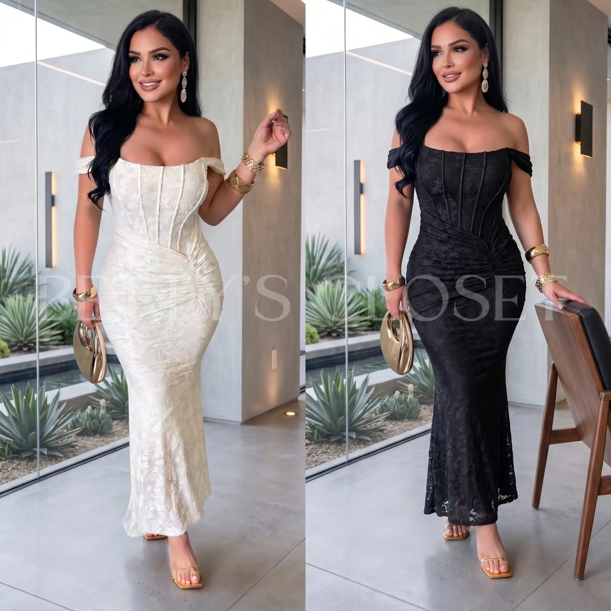 Beatriz Bustier Bodice With Twist On The Lace Side Maxi Dress