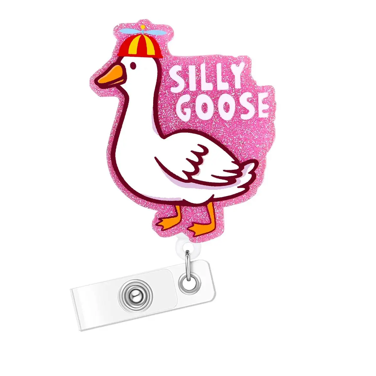 Acrylic Badge Holder, Cute Cartoon Goose Design Badge Reel, Retractable Badge Holder for Nurse Doctor Student Worker Volunteer, School Supplies, Class