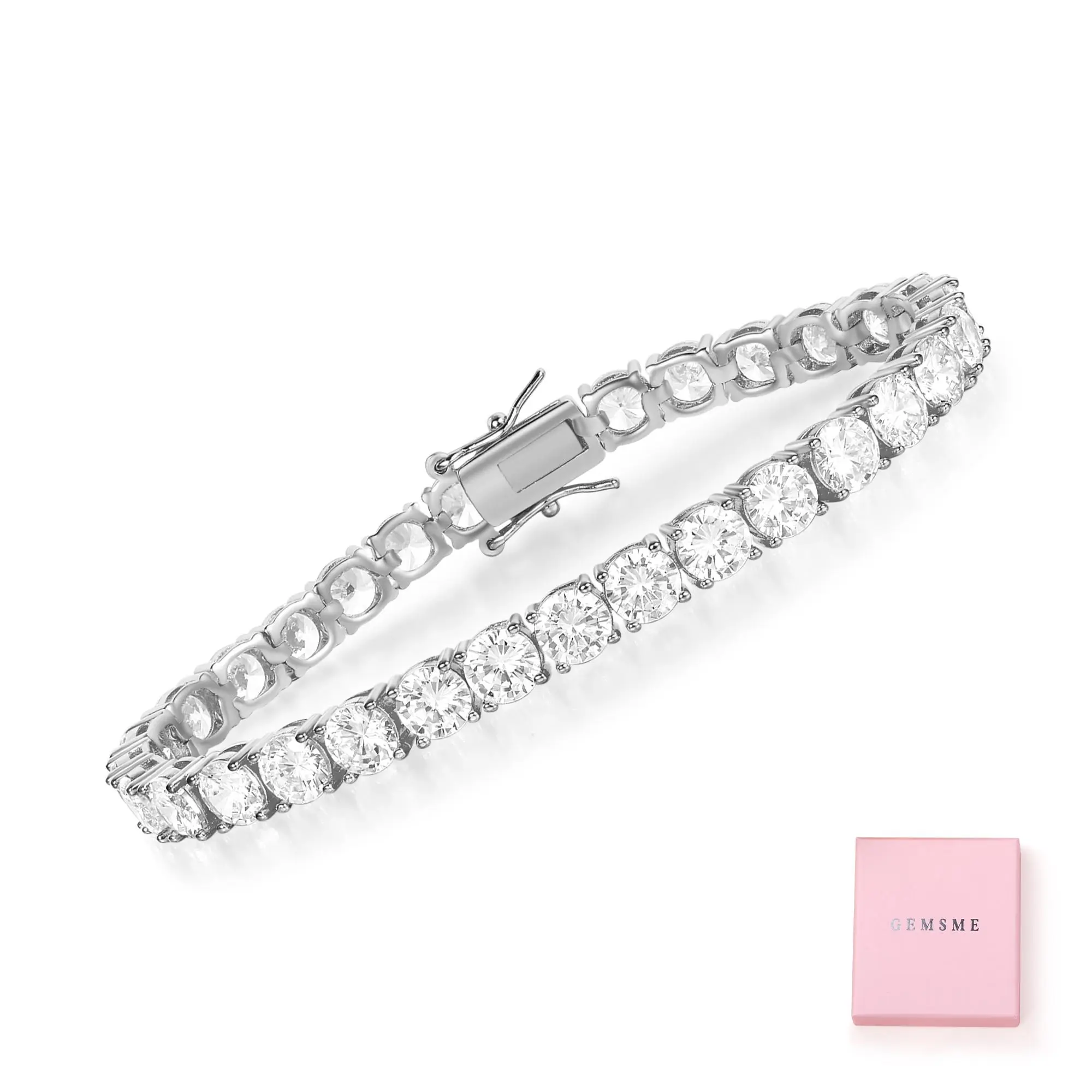 GMESME 5MM Round Cut 4 ongs 5A+ Cubic Zirconia Wateroof Tennis Bracelet for Men Woman Classic Couple Barcelets Anniversary Birthday Engagement Gift High Quality Unisex Hiphop Style  62202 Non Tarnish