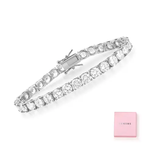 GEMESME 5MM Round Cut 4-Prong 5A+ Cubic Zirconia Waterproof Non-Tarnish Unisex Hiphop Tennis Bracelet, 6in Stackable Bracelets, Nickel-Free Brass Men's Jewelry, Fashion Accessory with Gift-Pouch Bonus